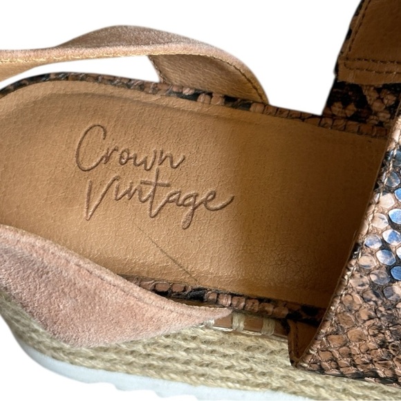Crown Vintage Sandals Size 7 Tan Leather Animal Platform Espadrille Wedge Daylen - Picture 7 of 9